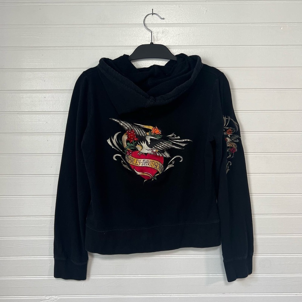 Harley Davidson Y2K Embroidered Eagle Tattoo Heart Zip‎ Jacket VTG 2007